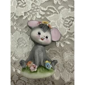 Vintage Napco Napcoware Gray Mouse Flowers Figurines Porcelain Japan C-8616